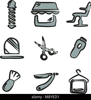 Barber Shop icone di Freehand 2 colori Illustrazione Vettoriale