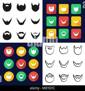 Barba tutti in una delle icone in Bianco e Nero Color Design piatto Set di Freehand Illustrazione Vettoriale