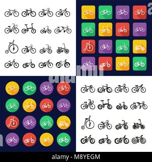 Tutti in bicicletta in una delle icone in Bianco e Nero Color Design piatto Set di Freehand Illustrazione Vettoriale