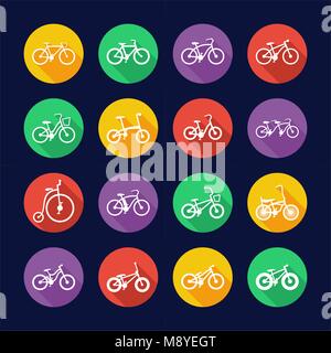 Icone di bicicletta Design piatto cerchio Illustrazione Vettoriale
