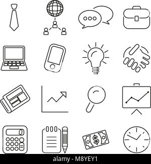 Business o Stock Exchange icone linea sottile illustrazione vettoriale impostato Illustrazione Vettoriale