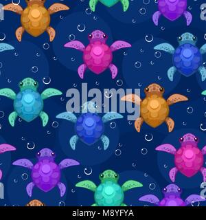 Nuoto le piccole tartarughe, seamless tile vector pattern texture Illustrazione Vettoriale