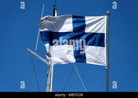 Bandiera della Finlandia al vento Foto Stock