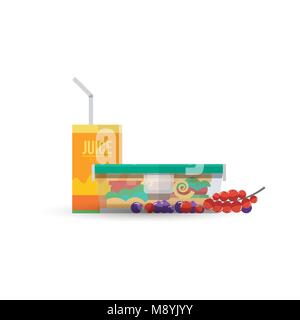 Sandwich nel contenitore e succhi di frutta Illustrazione Vettoriale
