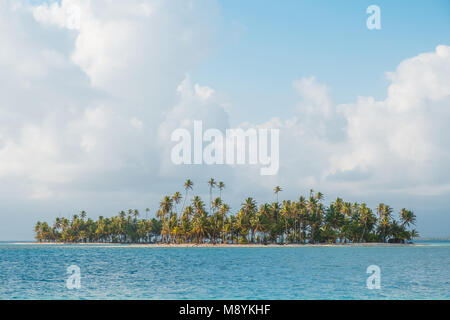 Isola, Spiaggia e palme - isole San Blas - isola caraibica isolato in oceano con scenic cielo nuvoloso - Paradise Island, Guna Yala, Panama Foto Stock