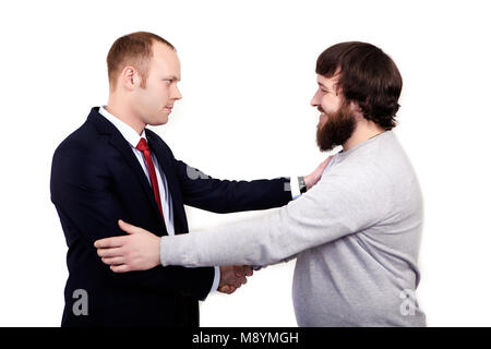 Business Meeting di partenariato. Foto businessmans handshake. Gli imprenditori di successo lo handshaking dopo un buon affare. Orizzontale, sfondo bianco. Foto Stock