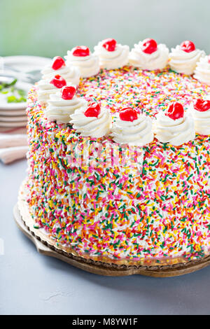 Torta di compleanno coperti in spruzza Foto Stock