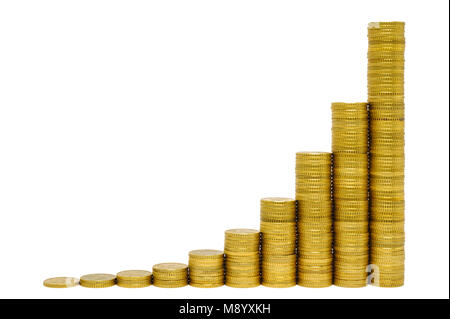 Impilate le monete euro mostra sucessful grafico isolato su bianco Foto Stock