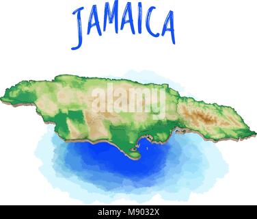 Mappa 3D della Jamaica - Caraibi - Illustrazione Vettoriale, topografiche versione. Utilizzare per Travel Marketing e produzione di stampa. Illustrazione Vettoriale