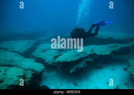 I subacquei in immersione vicino alla barriera corallina, Fuerteventura isole Canarie Foto Stock