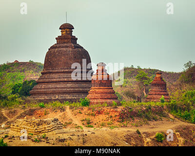 Stupa in tempio buddista, Mrauk U. Myanmar. Foto Stock