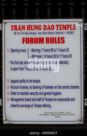 Tran Hung Dao tempio taoista. Regole del Forum. Ho Chi Minh city. Il Vietnam. Foto Stock