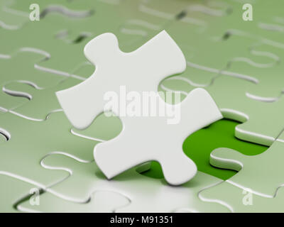 Puzzle pezzo in piedi accanto alla parte mancante foro. 3D'illustrazione. Foto Stock