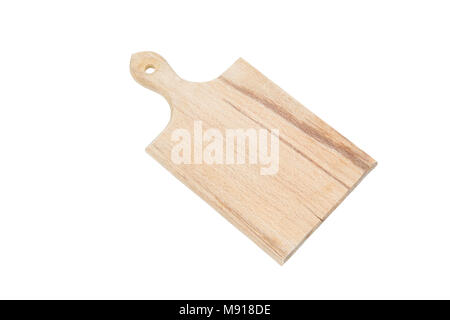 Un tagliere di legno isolato su sfondo bianco. Utensili per la cucina e gli accessori. Percorso salvato, tracciato di ritaglio Foto Stock