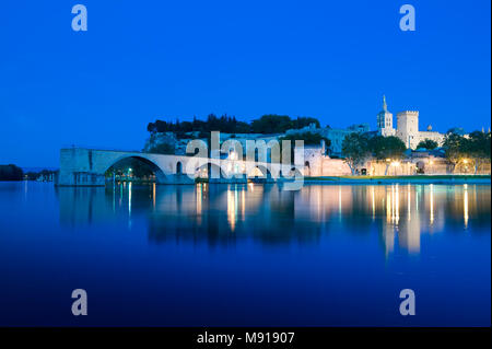 Fiume Rodano Pont St Benezet Avignon Vaucluse Provenza-Alpi-Costa azzurra Francia Foto Stock