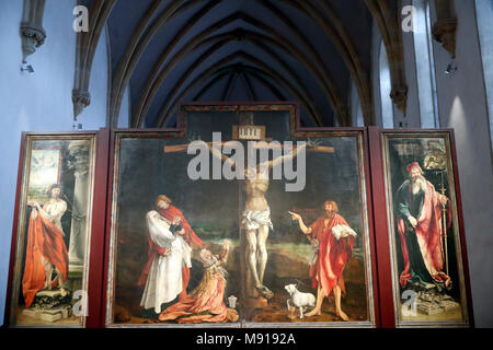 Museo Unterlinden. La pala Isenheim, Nikolaus Hagenauer e Matthias GrŸnewald, in 1512Ð1516. La crocifissione di Cristo. Colmar. La Francia. Foto Stock