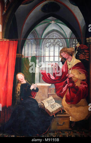 Museo Unterlinden. La pala Isenheim, Nikolaus Hagenauer e Matthias GrŸnewald, in 1512Ð1516. L'Annunciazione. Colmar. La Francia. Foto Stock