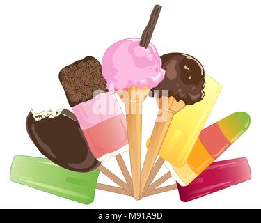 Una illustrazione vettoriale in formato eps formato 10 di freddo colorato dei dolcetti al gelato su sfondo bianco Illustrazione Vettoriale