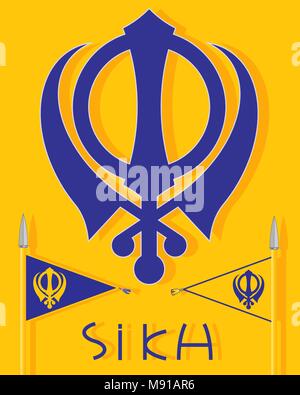 Una illustrazione vettoriale in formato eps della religione Sikh insegne militari con l'emblema della nishan sahib bandiere Illustrazione Vettoriale