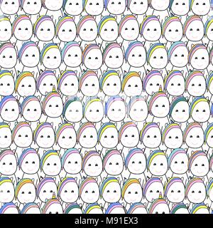 Abstract seamless pattern con pony e unicorn volti sorridenti Illustrazione Vettoriale