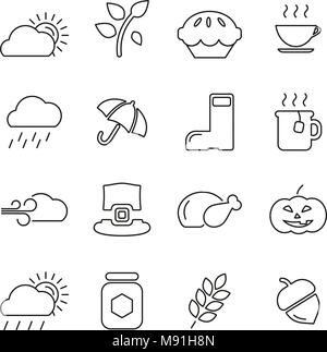In autunno o icone di caduta linea sottile illustrazione vettoriale impostato Illustrazione Vettoriale