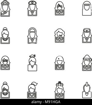 Avatar o immagine di profilo di set di icone 5 linea sottile illustrazione vettoriale impostato Illustrazione Vettoriale