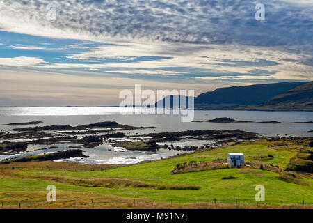 Terreni agricoli, Kollafjordur, West fiordi, Islanda Foto Stock