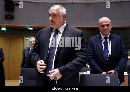 Bruxelles, Belgio. Xxi Marzo 2018.Primo ministro bulgaro Boyko Borissov assiste in un vertice sociale tripartito in Europa edificio. Alexandros Michailidis/Alamy Live News Foto Stock