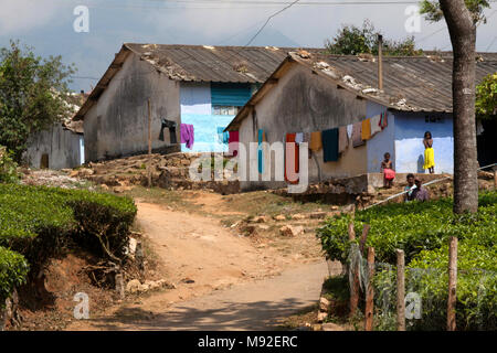 Bambini e colorato lavaggio a Periakanal tè villaggio operaio, Munnar Kerala, India. Foto Stock