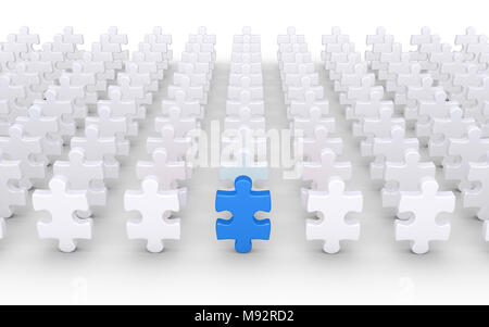 Molti pezzi di un puzzle in righe e uno diverso è nella parte anteriore Foto Stock