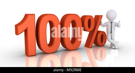 Il cento per cento simbolo e un imprenditore è in piedi accanto ad esso Foto Stock