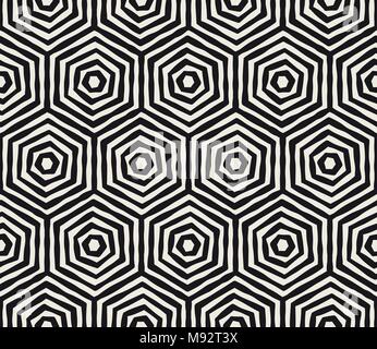 Disegnata a mano in bianco e nero a strisce di inchiostro seamless pattern. Vector grunge texture di reticolo. Monocromatico pennellate sullo sfondo delle linee Illustrazione Vettoriale