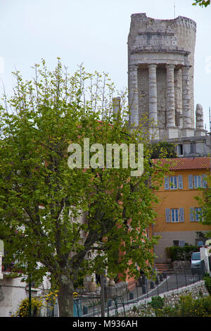 Trophée des Alpes, Tropaeum Alpium (tropaeum) trofeo romano, punto di riferimento del villaggio La Turbie, il sud della Francia, Var, in Provenza Costa Azzurra, Francia, Europa Foto Stock