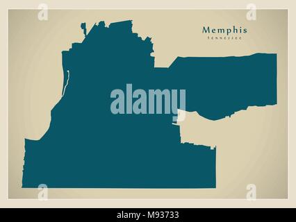 Città moderna mappa - Memphis Tennessee città degli STATI UNITI D'AMERICA Illustrazione Vettoriale