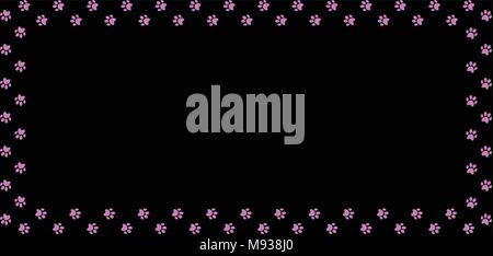 Rettangolo cornice fatta di rosa zampa animale stampe su sfondo nero. Illustrazione Vettoriale, template, border, un quadro di riferimento, photo frame, poster, striscioni, cat Illustrazione Vettoriale