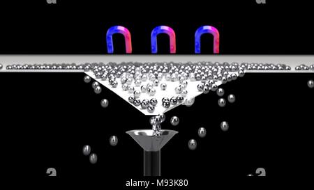 3D rendering di sfere organizzare con magnete e imbuto tasso di conversione concetto, 3d illustrazione Foto Stock