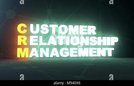 Acronimo CRM - Customer Relationship Management. Business immagine concettuale. Il rendering 3D. Lampadina al neon illuminazione Foto Stock