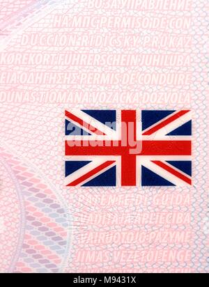 Union Jack flag di patente di guida close up macro Foto Stock