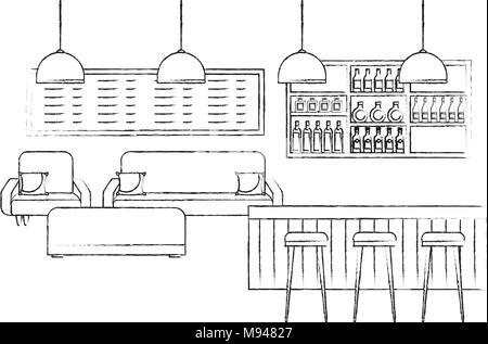 Coffee shop contatore interno Sgabelli Divani menu Illustrazione Vettoriale