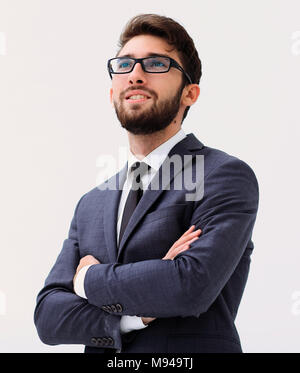 La cova bello ragazzo alzato la sua testa in alto Foto Stock