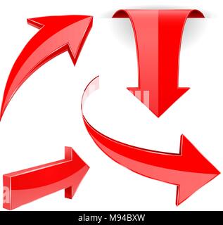 Serie di frecce rosse. 3d icone lucido Illustrazione Vettoriale
