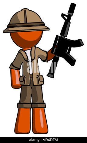 Orange explorer ranger uomo con pistola automatica. Foto Stock