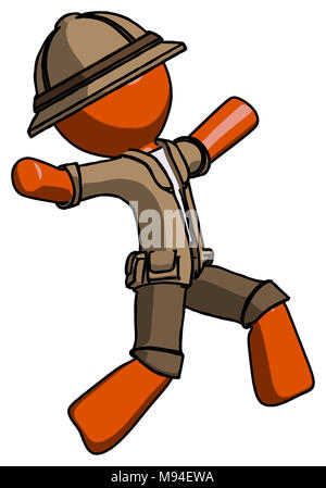 Orange explorer ranger uomo che corre lontano nel panico isterico direzione a destra. Foto Stock