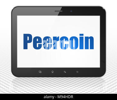 Concetto Blockchain: Tablet Pc Computer con Peercoin sul display Foto Stock