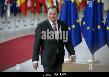 Bruxelles, BXL, Belgio. 22 Mar, 2018. Il Primo ministro svedese ha Stefan Lofven arriva per il Consiglio europeo, testa di unione di stati riuniti a Bruxelles in Belgio su 22.03.2018 da Wiktor Dabkowski Credito: Wiktor Dabkowski/ZUMA filo/Alamy Live News Foto Stock