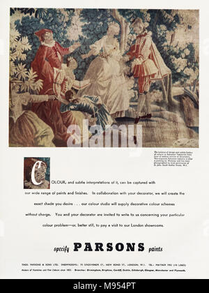 Anni Cinquanta originale vecchia vintage pubblicità pubblicità Parsons vernici in rivista inglese circa 1951 Foto Stock