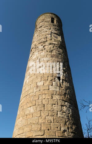 Un stile irlandese di round tower si trova al centro del villaggio di Abernethy, Perthshire, Scotland, Regno Unito. Foto Stock