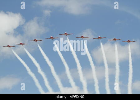 Forze canadesi 431 Aria squadrone dimostrativo anche sapere come snowbirds performanti a Hamilton Air Show Foto Stock