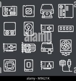 Hardware per computer icone. Illustrazione Vettoriale