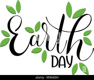 Felice Giornata della Terra di scritte. Disegnata a mano il testo. Papercut Illustrazione Vettoriale